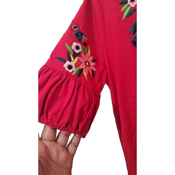 BENNY PHIL WOMEN'S RED FLOWER PRINT EMBROIDERY DRESS SIZE XL - Picture 4 of 8